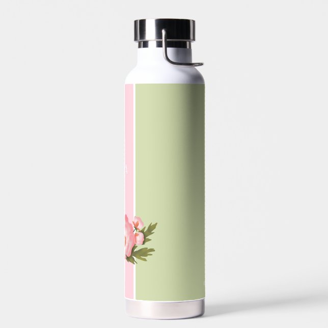 Cute pink and baby green floral Water Bottle (Left)