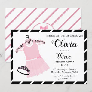 Cute Pink and Black Ballerina Birthday Invitation