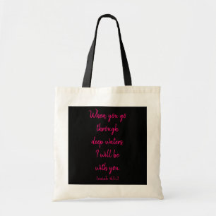 Cute pink and black Bible Verse Tote Bag