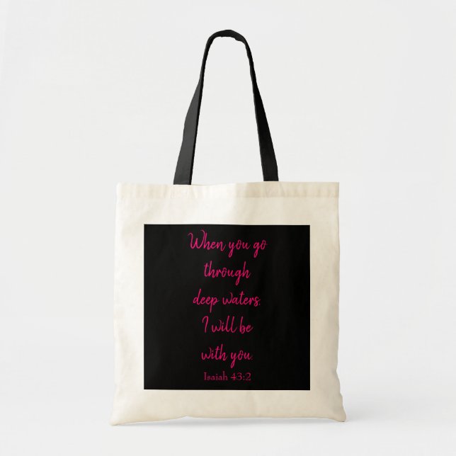 Cute pink and black Bible Verse Tote Bag (Front)