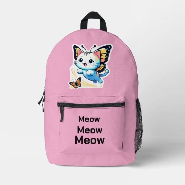 Cute pink and black cat backpack (Front)