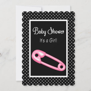 Cute Pink and Black Diaper Pin Baby Shower Invitation