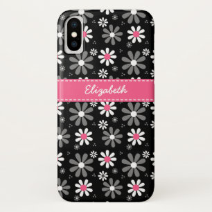 Cute Pink and Black Girly Mod Daisies With Name iPhone X Case