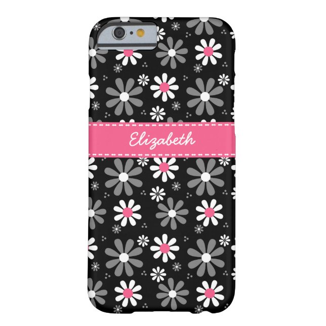 Cute Pink and Black Girly Mod Daisies With Name Case-Mate iPhone Case (Back)