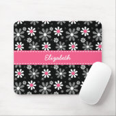 Cute Pink and Black Girly Mod Daisies With Name Mouse Mat (With Mouse)