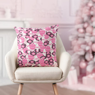 Cute Pink And Black Retro Merry Christmas Cushion