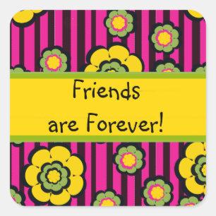 Cute Pink and Black Striped Friends are Forever Square Sticker
