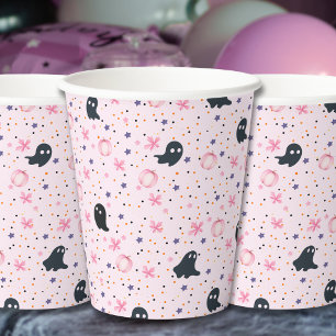Cute Pink and Black Sweet Spooky Ghost Halloween Paper Cups