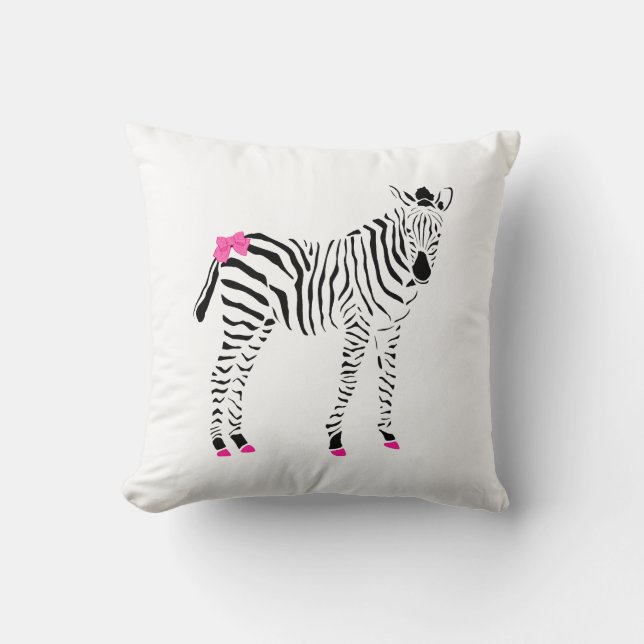 Cute Pink And Black Zebra Girly Birth Announcement Cushion (Front)