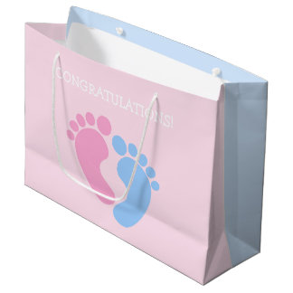 Cute pink and blue baby feet congratulations large gift bag