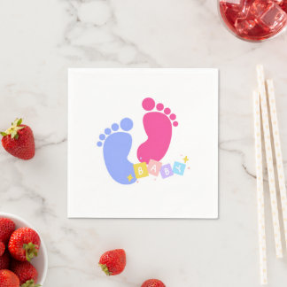 Cute Pink and Blue Baby Footprints Gender Reveal  Napkin