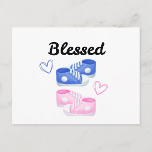 Cute Pink and Blue Baby Shoes Twins Birth Holiday Postcard