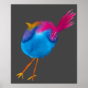 Cute pink and blue bird poster