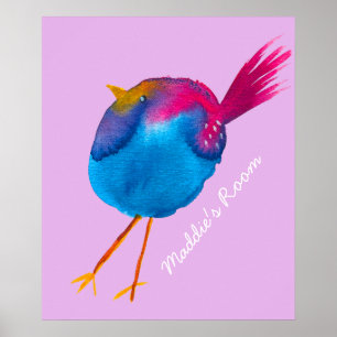 Cute pink and blue bird poster