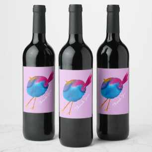 Cute pink and blue bird wine label