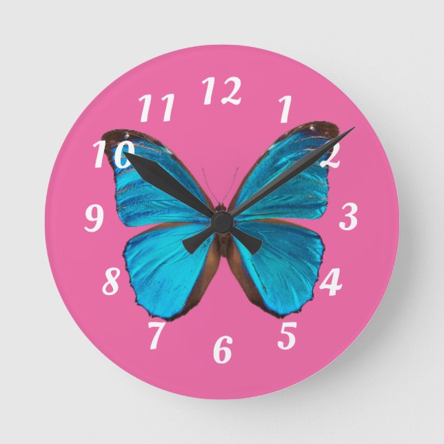 Cute Pink and Blue Butterfly Wall Clock (Front)