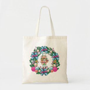 Cute Pink And Blue Christmas Nutcracker Wreath Tote Bag