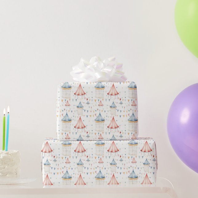 Cute Pink and Blue Circus Tents Baby Shower Wrapping Paper (Party Gifts)