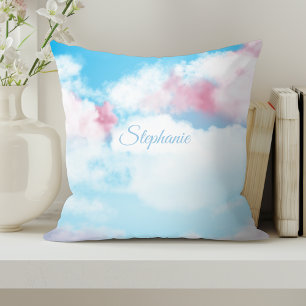 Cute Pink And Blue Clouds Personalised   Cushion