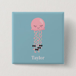 Cute Pink and Blue Kawaii Jellyfish 15 Cm Square Badge