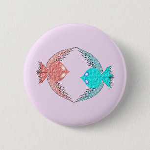 Cute Pink and Blue Love Birds 6 Cm Round Badge