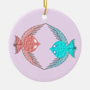 Cute Pink and Blue Love Birds Ceramic Tree Decoration