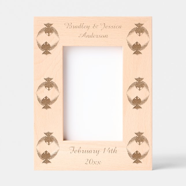 Cute Pink and Blue Love Birds Custom Wedding Etched Frames (Front)