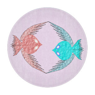 Cute Pink and Blue Love Birds Cutting Board