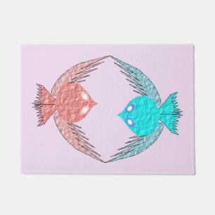 Cute Pink and Blue Love Birds Doormat