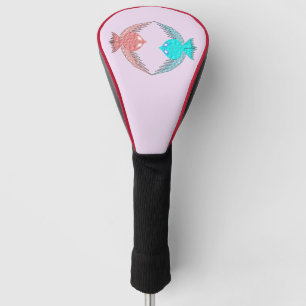Cute Pink and Blue Love Birds Golf Head Cover
