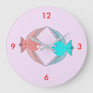 Cute Pink and Blue Love Birds Large Clock