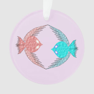 Cute Pink and Blue Love Birds Ornament