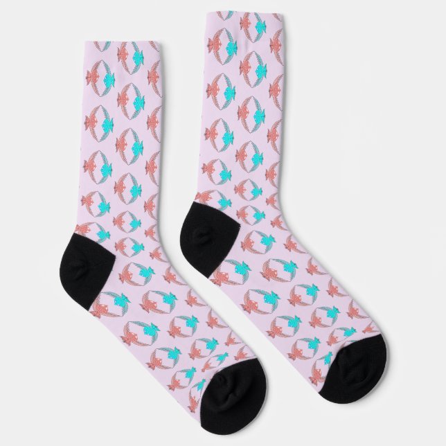 Cute Pink and Blue Love Birds Patterned Socks (Right)