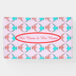 Cute Pink and Blue Love Birds Personalised Banner