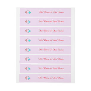 Cute Pink and Blue Love Birds Personalised Wraparound Address Label