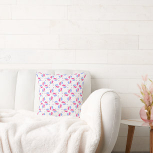 Cute Pink and Blue Pastel Baby Footprints Blocks Cushion