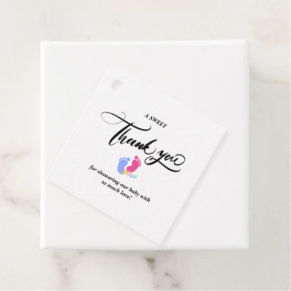 Cute Pink and Blue Pastel Baby Footprints Blocks Favour Tags