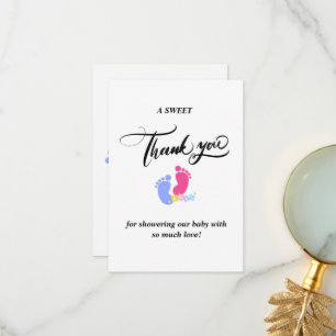 Cute Pink and Blue Pastel Baby Footprints Blocks Thank You Card