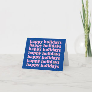 Cute Pink and Blue Retro Typography Holiday Card