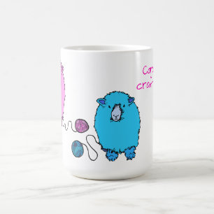 Cute pink and blue sheep with wool, personalised coffee mug
