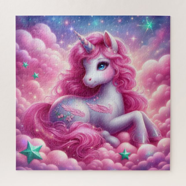 Cute pink and blue unicorn jigsaw puzzle (Vertical)