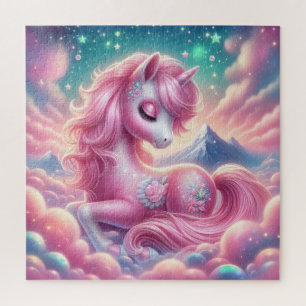 Cute pink and blue unicorn jigsaw puzzle