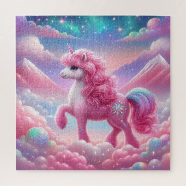 Cute pink and blue unicorn jigsaw puzzle (Vertical)