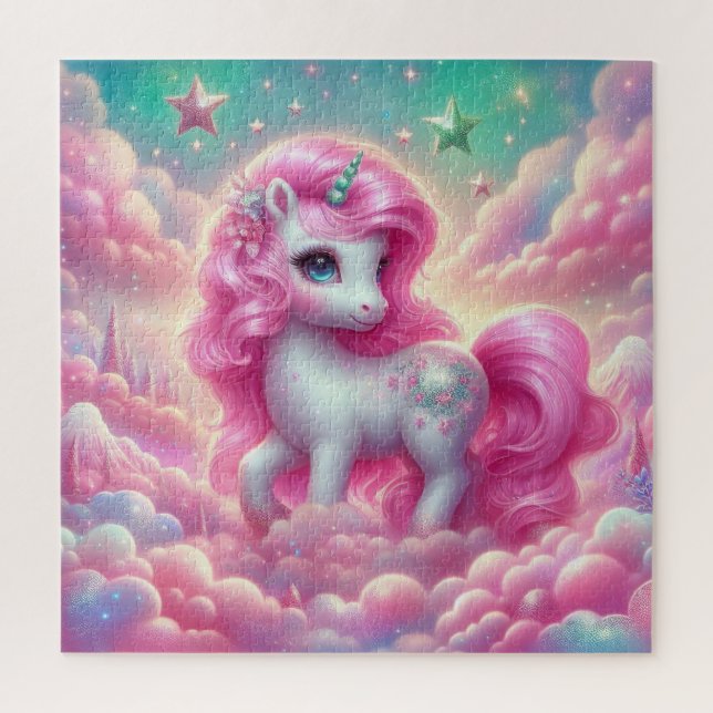Cute pink and blue unicorn jigsaw puzzle (Vertical)