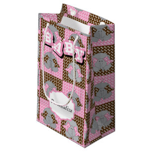 Cute Pink and Brown Elephant Polka Dots Small Gift Bag