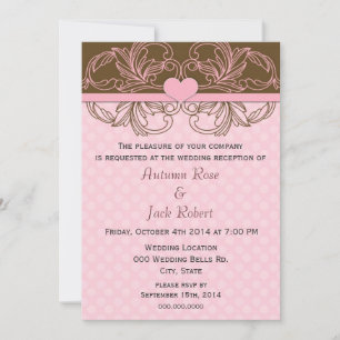 Cute Pink and Brown Wedding Reception Invitation