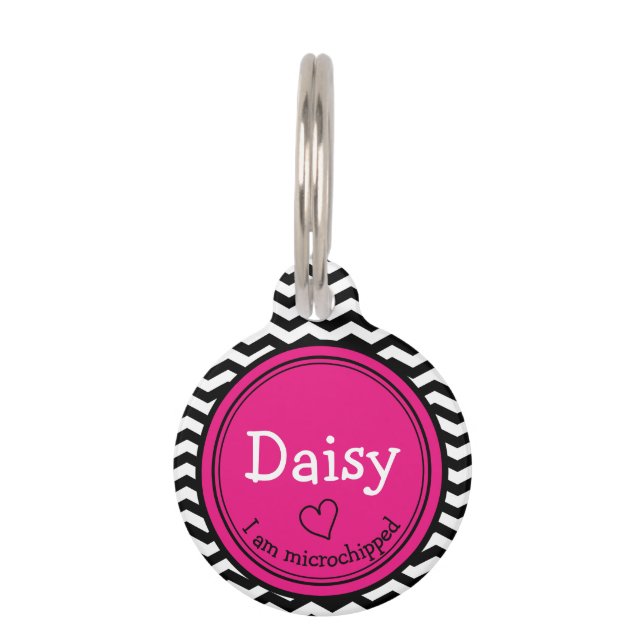Cute Pink and Chevron Personalised Pet Tag (Front)