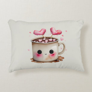 Cute Pink and Cream Watercolor Hot Chocolate Mug Decorative Cushion