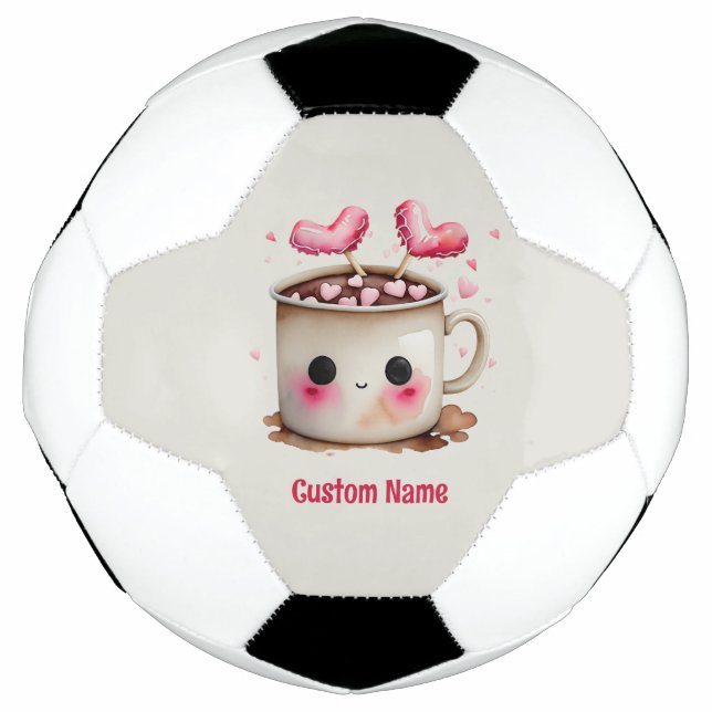 Cute Pink and Cream Watercolor Hot Cocoa Mug Football (Front)