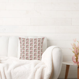 Cute Pink and Cream Watercolor Hot Cocoa Pattern Cushion